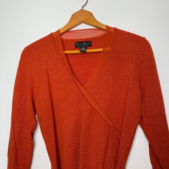 3/$20 Mercer & Madison women's burnt orange merino wool v-neck wrap sweater SZ S - Picture 3 of 9